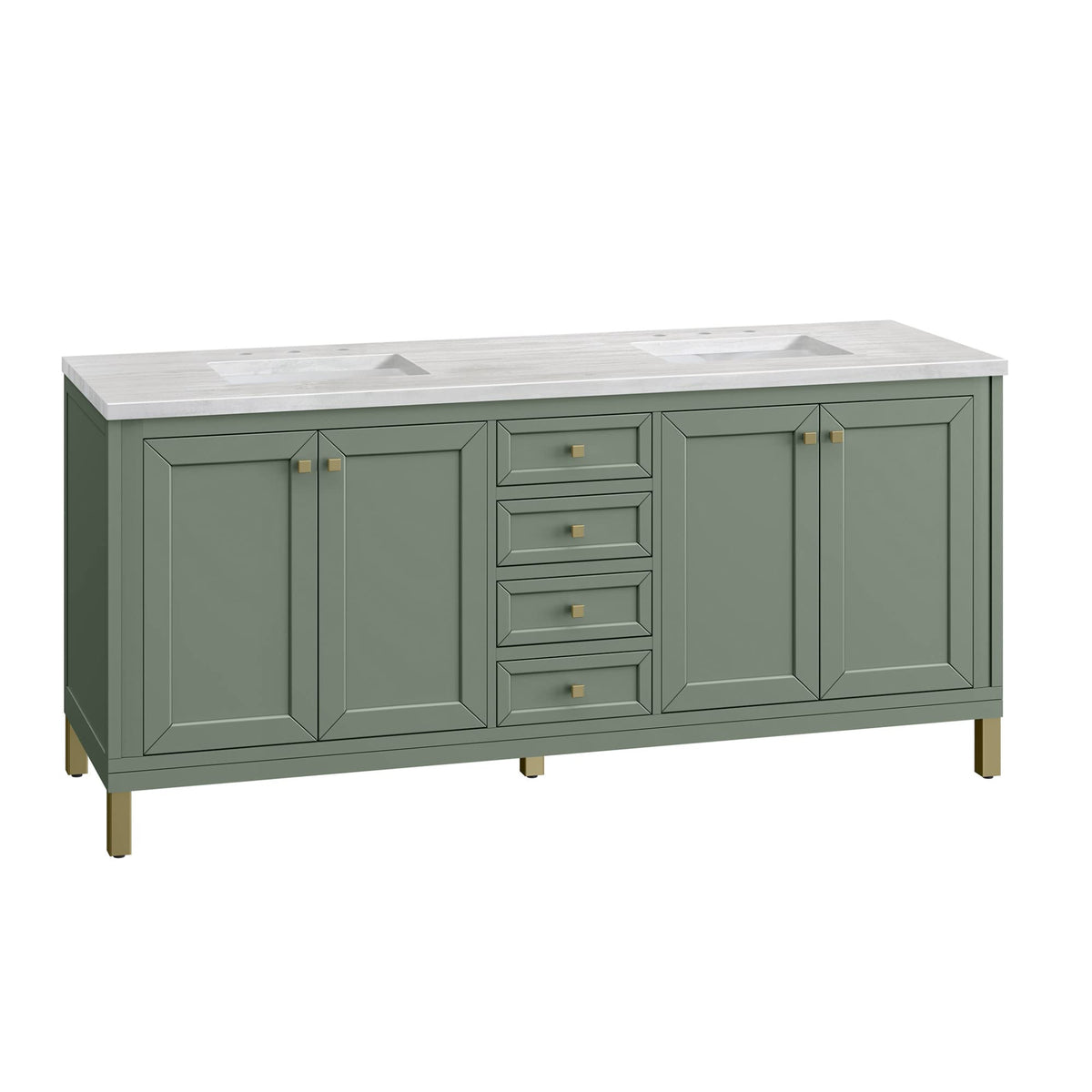 305-V72-3AF Chicago 72" Free Standing or Wall Mounted Double Basin Poplar Wood Vanity Set with 3 cm Arctic Fall Solid Surface Vanity Top and Rectangular Sinks - Whitewashed by