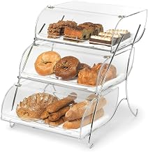 Rosseto 3 Bin Clear Acrylic Bakery Case with Chrome Plated Wire Stand