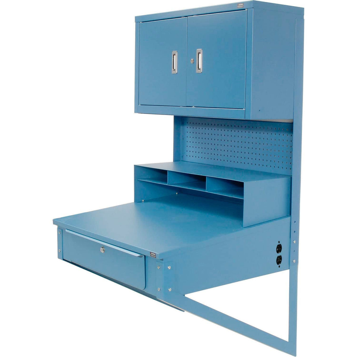 Shop Desk Wall Mount w/Pigeonhole Compartments and Cabinet Riser by Global Industrial – Blue, Steel, Model 249691