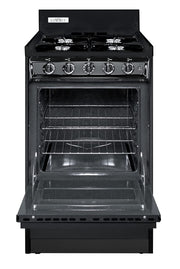 20in Wide Gas Range by Summit Appliance – 2.46 cubic_feet, porcelain, Black, Model TNM1107C