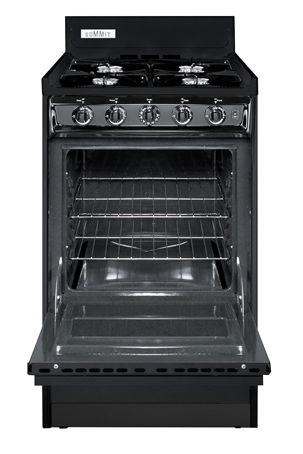 20in Wide Gas Range by Summit Appliance – 2.46 cubic_feet, porcelain, Black, Model TNM1107C