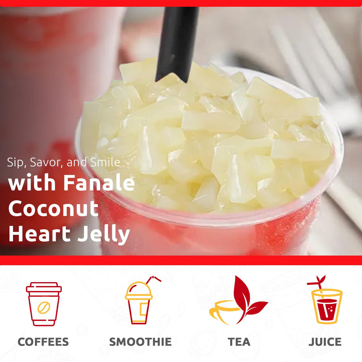 Coconut Jelly Topping nata de coco for Bubble Tea 400 g | Coconut Flavor Jelly | for Boba Tea by Fanale – 400 g (Pack of 1)