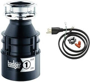 Garbage Disposal, Badger 1, Standard Series, 1/3 HP Continuous Feed, Black + INSINKERATOR Garbage Disposal 3-Foot Power Cord Installation Kit for Standard Series (Badger) Disposer, CRD-00