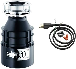 Garbage Disposal, Badger 1, Standard Series, 1/3 HP Continuous Feed, Black + INSINKERATOR Garbage Disposal 3-Foot Power Cord Installation Kit for Standard Series (Badger) Disposer, CRD-00