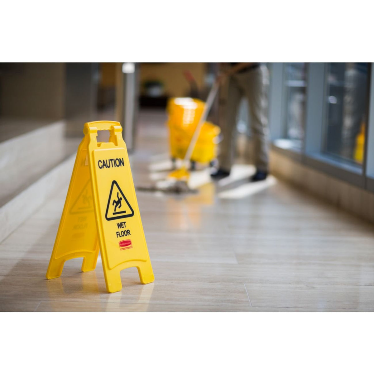 Collapsible Bright "Caution Wet Floor" Industrial Warning Sign to Prevent Slip/Fall for Office/Restroom/Restaurant by Rubbermaid Commercial Products – 26 inch, Model FG611277YEL