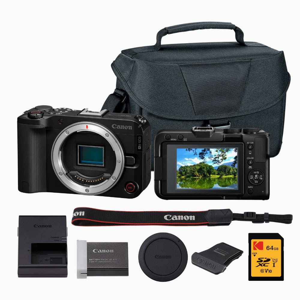 EOS R50 V Mirrorless Camera with Memory Card and Camera Bag Bundle by Canon – Black, Model CAER50V-K1