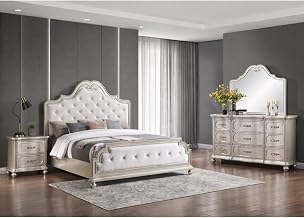 Roma Champagne Button Tufted Upholstered 4-Piece Bedroom Set, King