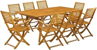 Wood-Tone Oil 9-Piece Patio Dining Set with Ladder Back Chairs and Rectangular Wooden Table, Furniture with Classic Wood-Tone Finish