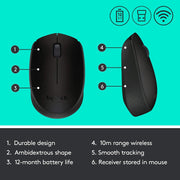 M170 2. 4GHz Wireless 3-Button Optical Scroll Mouse W/Nano USB Receiver (Black) (Renewed) by Logitech – 7.6 x 4.7 x 3.6, Plastic, Black, Model 910-004940-cr