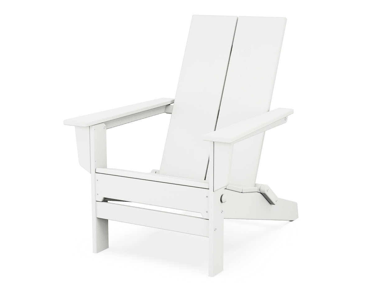 Contemporary Modern Folding Adirondack Chair in White by Polywood – Plastic, White, Model AD5022WH
