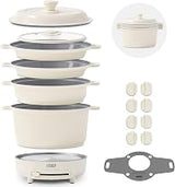 Dash Stacks 16-Piece Ceramic Nonstick Cookware Set with Electric Burner, Pots and Pans Set, Stackable Nesting Kitchen Pots and Pans, Small Kitchen, Oven Safe, Cream