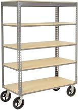Global Industrial Easy Adjust Boltless 5 Shelf Truck, Wood Shelves, Rubber Casters, 36" L x 24" W x 68" H