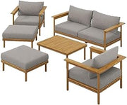 Modway Wren Teak Wood Outdoor Patio 6 Piece Furniture Set in Natural Driftwood