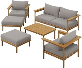 Modway Wren Teak Wood Outdoor Patio 6 Piece Furniture Set in Natural Driftwood