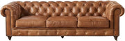 Starlight Canyon Home Leather-Upholstered Chesterfield Sofa with Button-Tufted Arms, Genuine Leather Couch for Living Room Decor, Light Brown
