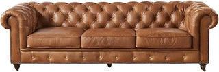 Starlight Canyon Home Leather-Upholstered Chesterfield Sofa with Button-Tufted Arms, Genuine Leather Couch for Living Room Decor, Light Brown