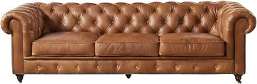 Starlight Canyon Home Leather-Upholstered Chesterfield Sofa with Button-Tufted Arms, Genuine Leather Couch for Living Room Decor, Light Brown