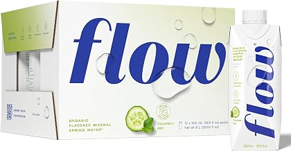 Flow Mineral Spring Water, Cucumber + Mint, 16.9 Fl Oz, 12 Pack | Naturally Alkaline Water, pH 8.1, Electrolytes, Minerals, Zero Sugar, Zero Calories, Flavored Water, Non-GMO, BPA-Free