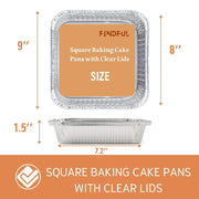Findful Square Foil Pans with Lids, 8x8 Inch, 35 Count