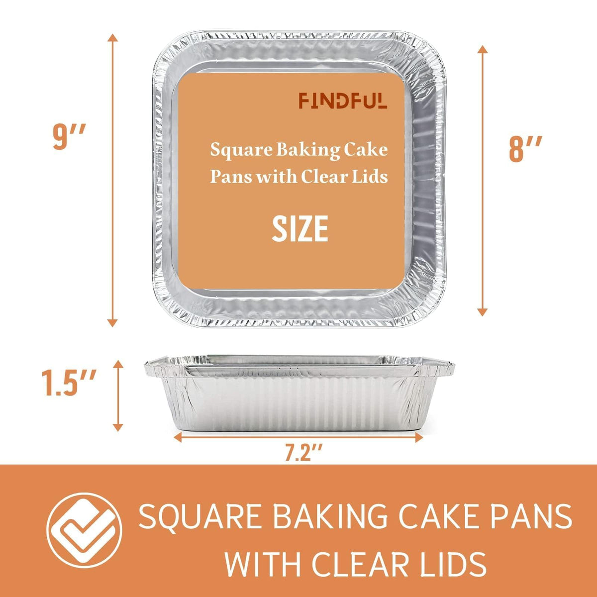 Findful Square Foil Pans with Lids, 8x8 Inch, 35 Count