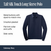 Unisex Tall Silk Touch Long Sleeve Polo Black by Port Authority – X-Large Tall, Silk, Black, Model SNM-812752