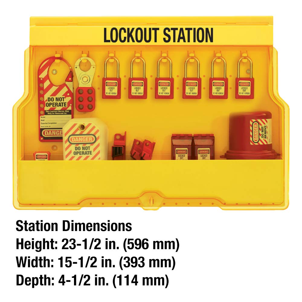 Lockout Tagout Padlock & Electrical Station by Master Lock – Includes 6 Zenex Padlocks, Polycarbonate, Yellow, Model S1850E410