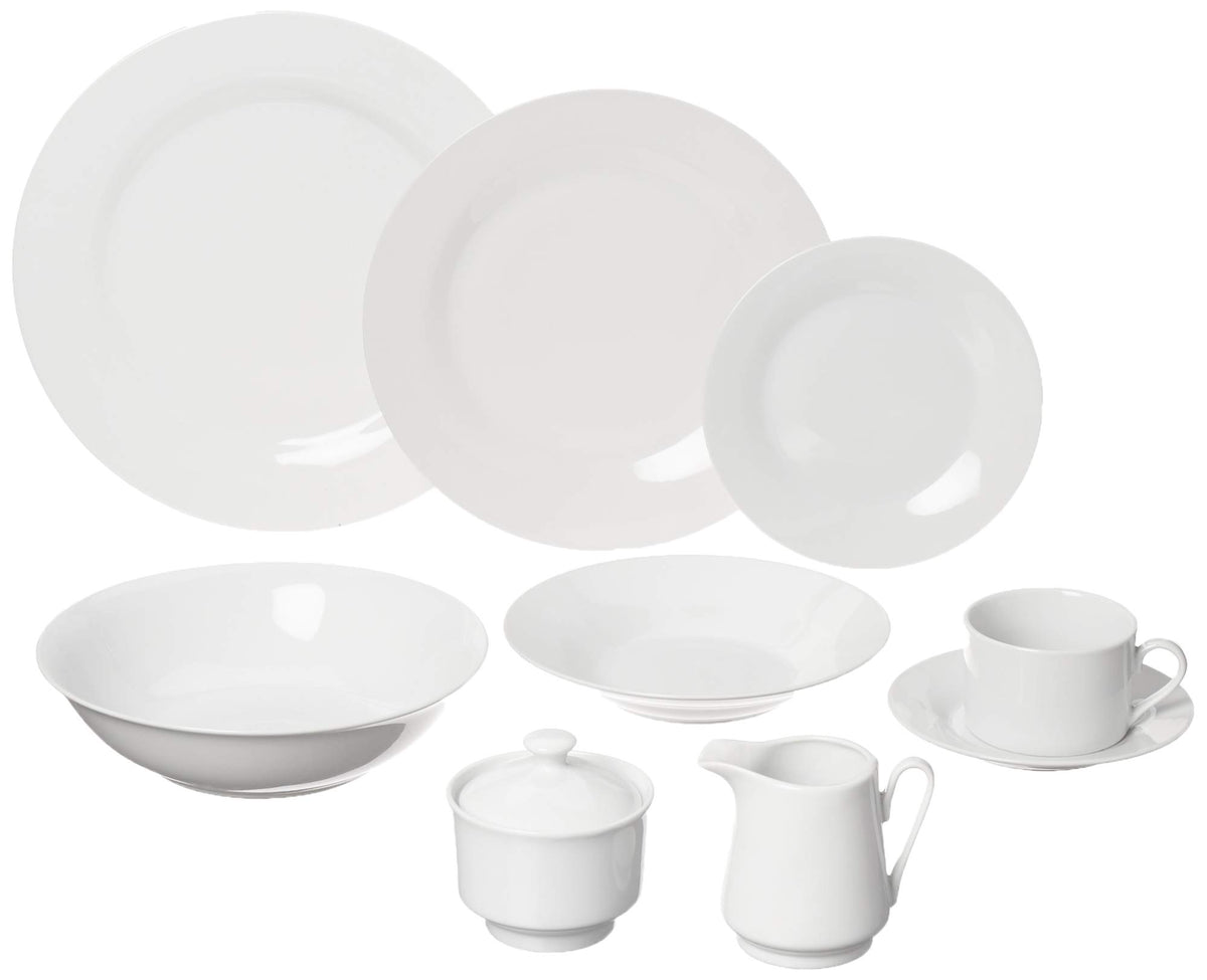 Simply Round 45 Piece Dinnerware Set by 10 Strawberry Street – One Size, Porcelain, White, Model SM-4500-RD-W