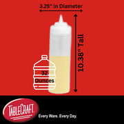 TableCraft C3263C Widemouth Squeeze Bottles – 32 Ounces, White, Polyethylene, Pack of 6, Large 63mm Opening for Easy Filling, Standard Cone Tip, Dishwasher Safe, NSF Approved, Made in USA