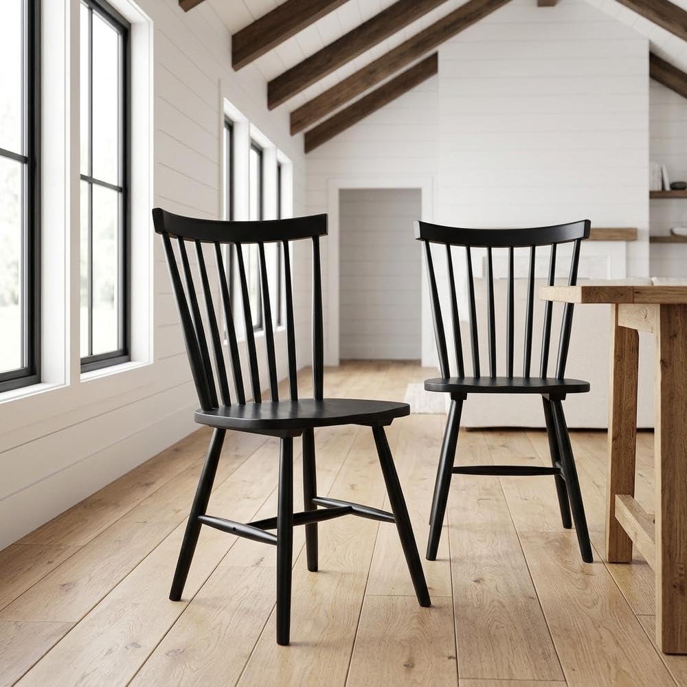 Wooden Windsor Dining Side Chair Set of by Furnifact – Wood, Black, Pack of 2