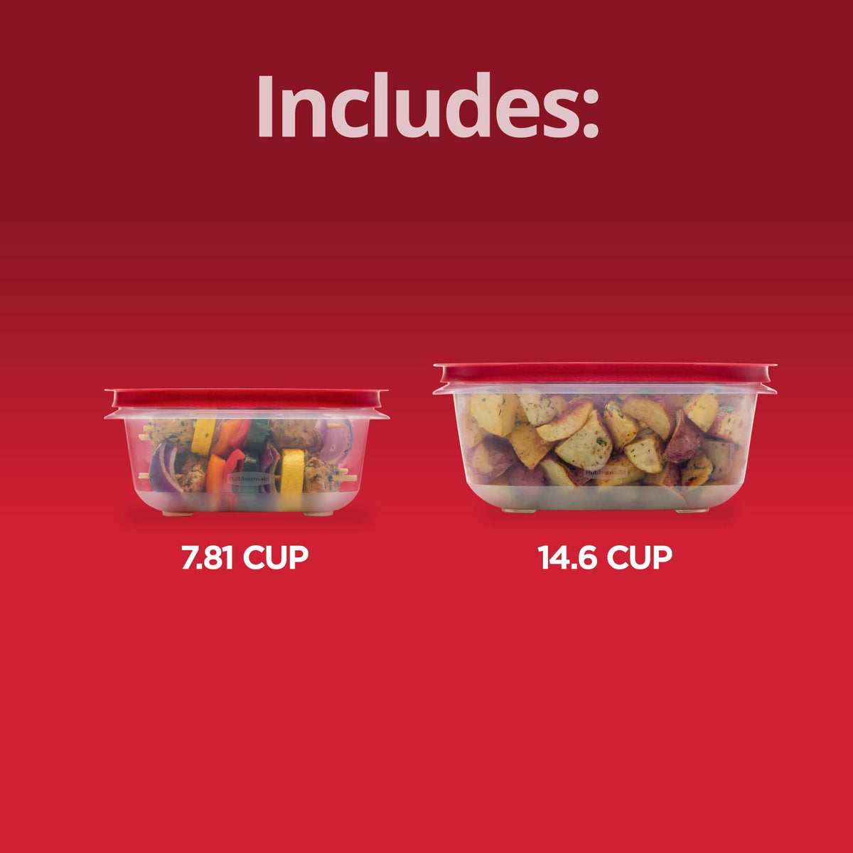 7.81- and 14.66-Cup EasyStore Square Containers by Rubbermaid – 4-Piece, 22.47 cups, Red, Model 2210144