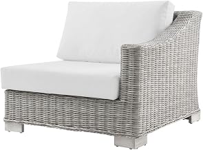 Gray Outdoor Patio Wicker Rattan Left Arm Lounge Chair with Cushions, All-Weather Frame for Garden Deck Backyard Seating