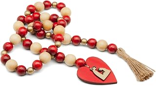 Intercession Holy Family Christmas Garland with Wooden Beads, Red, Ivory and Gold, with Tassel