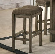 Rustic Farmhouse Bar Stool with Upholstered Saddle Seat, Chestnut Brown Finish, Linen-Like Fabric