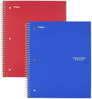 Five Star Spiral Notebooks, 1 Subject, Wide Ruled Paper, 100 Sheets, 10-1/2" x 8", Blue, Red, 2 Pack (38220)