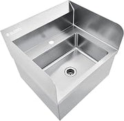 Global Industrial Stainless Steel Hands Free Wall Mount Sink W/Splash Guards, 14"x10"x5" Deep