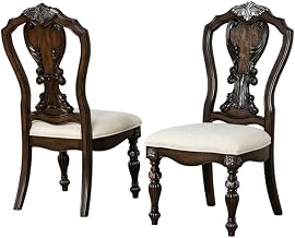 Dark Brown Upholstered Dining Side Chair Set of by Starlight Canyon Home – Solid Rubberwood, Oak Veneer, Engineered Wood, Fabric, Brown, Pack of 2