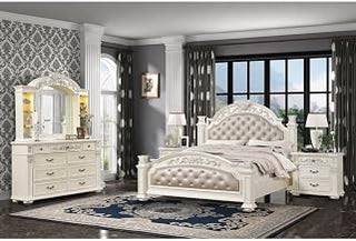 Platinum Pearl White Low Poster 4-Piece Bedroom Set, King