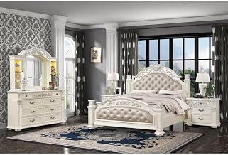 Platinum Pearl White Low Poster 4-Piece Bedroom Set, King