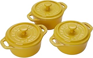 STAUB Ceramic 3-pc Mini Round Cocotte Set, Citron