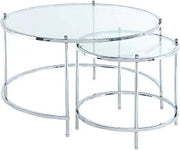 Furnifact Clear Glass/Chrome Frame Nesting Round Coffee Tables Tempered Glass Glam Style Contemporary Design for Upscale Home Decor and Living Room Use