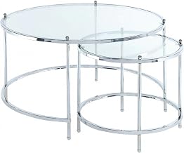 Furnifact Clear Glass/Chrome Frame Nesting Round Coffee Tables Tempered Glass Glam Style Contemporary Design for Upscale Home Decor and Living Room Use