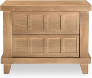 Enya Nightstand, White Oak and Mango Wood, Carved Drawer Fronts, Push-to-Open Drawers, Natural Oak