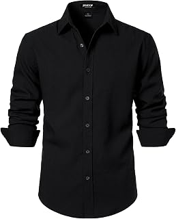Men's Stretch Linen-Like Long Sleeve Dress Shirt