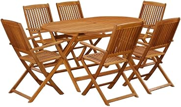 Oil-Finished Wooden Patio Set - Dining Table and 6 Wooden Chairs, Durable Solid Wood Construction Weatherproof Finish for Garden, Deck