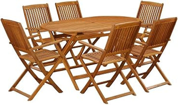Oil-Finished Wooden Patio Set - Dining Table and 6 Wooden Chairs, Durable Solid Wood Construction Weatherproof Finish for Garden, Deck