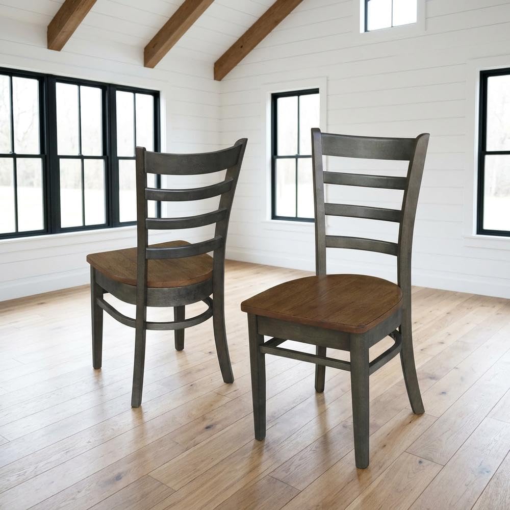 Solid Hardwood Side Chairs Set of by Furnifact – Wood, Hickory and Washed Coal, Pack of 2