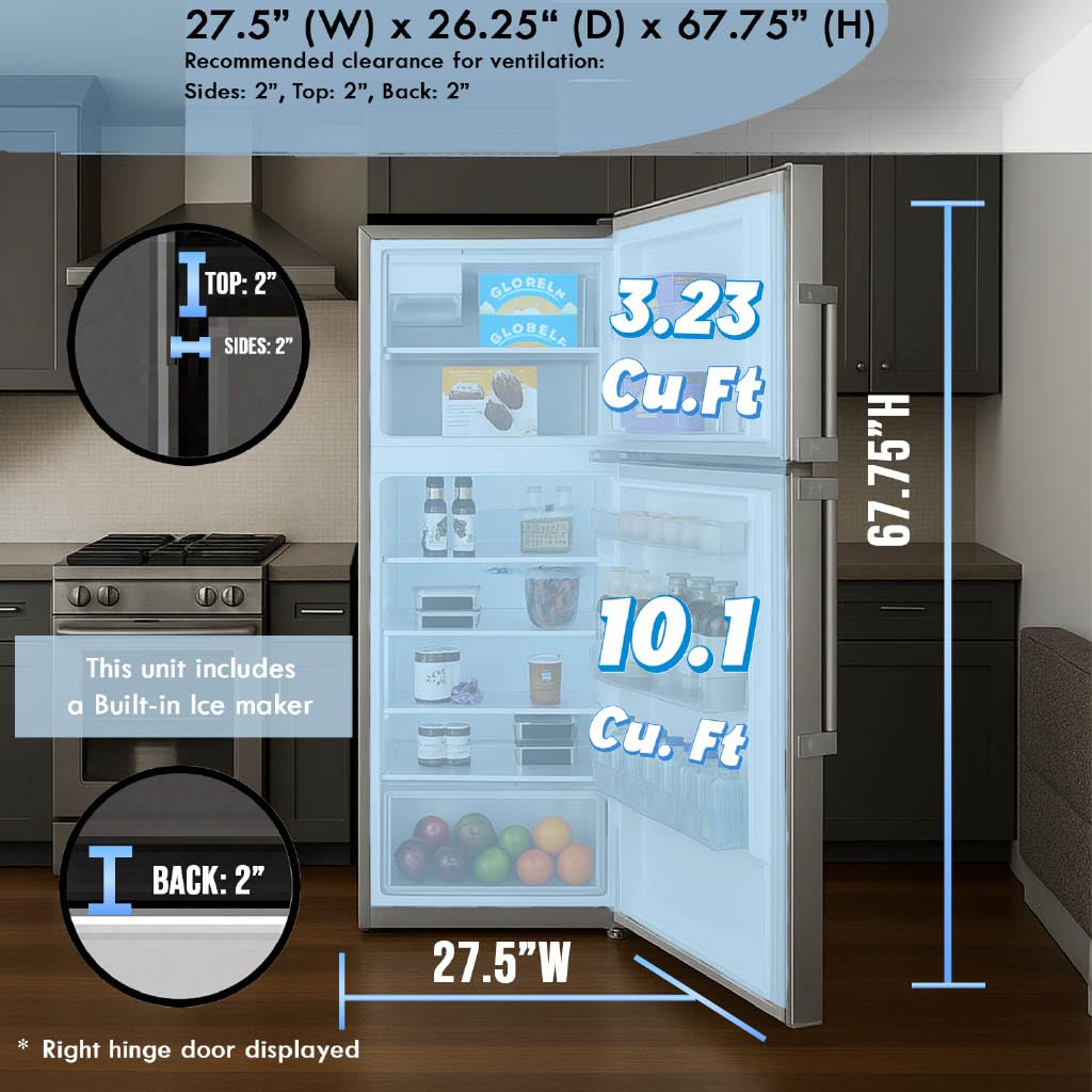 Summit 28" Refrigerator Freezer With Icemaker by Summit Appliance – 28", 14.0 cubic_feet, Stainless Steel, Model FF1514SSIMLHD