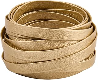 GORGECRAFT 5.47 Yards Double Fold Leather Strip Metallic Gold Leather Straps Foldover Lambskin Leather Cord 8mm Wide PU Edge Trimming 1mm Thick Braiding Thread for DIY Crafts Bracelet Keychain