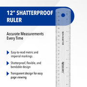 Shatterproof Ruler by Westcott – SINGLE, Plastic, Clear, Model 13862