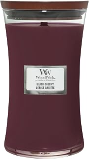 WoodWick Large Hourglass Candle, Black Cherry - Premium Soy Blend Wax, Pluswick Innovation Wood Wick, Made in USA